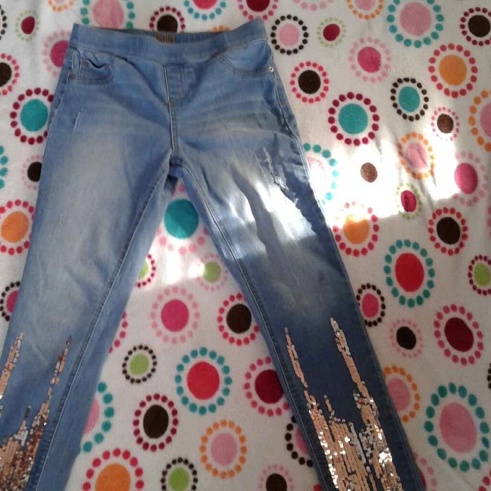 Girls Justice jeans with sequence at bottom